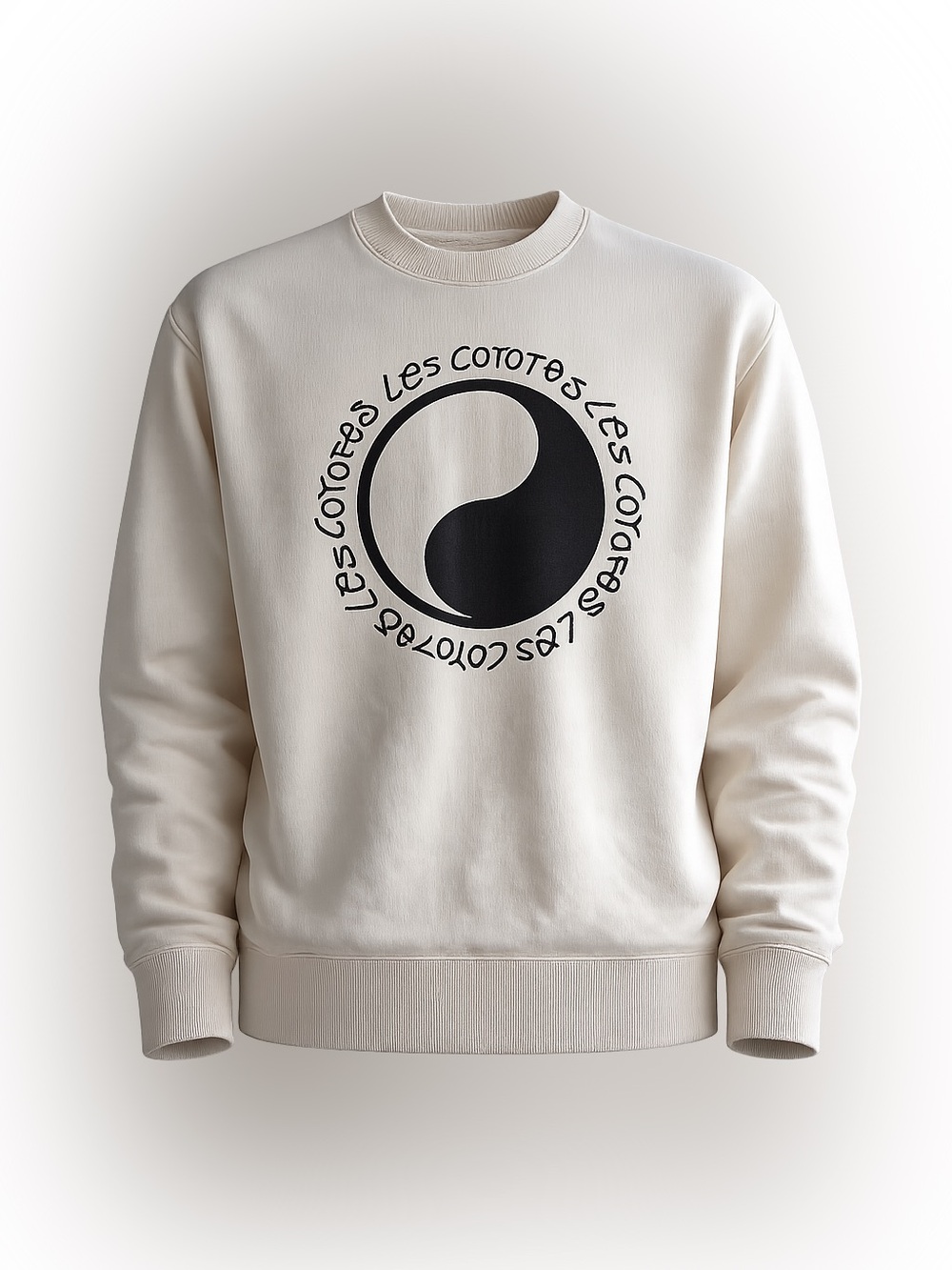 Les Coyotes Paris Cream Graphic Crewneck Sweatshirt Yin Yang Print Teen